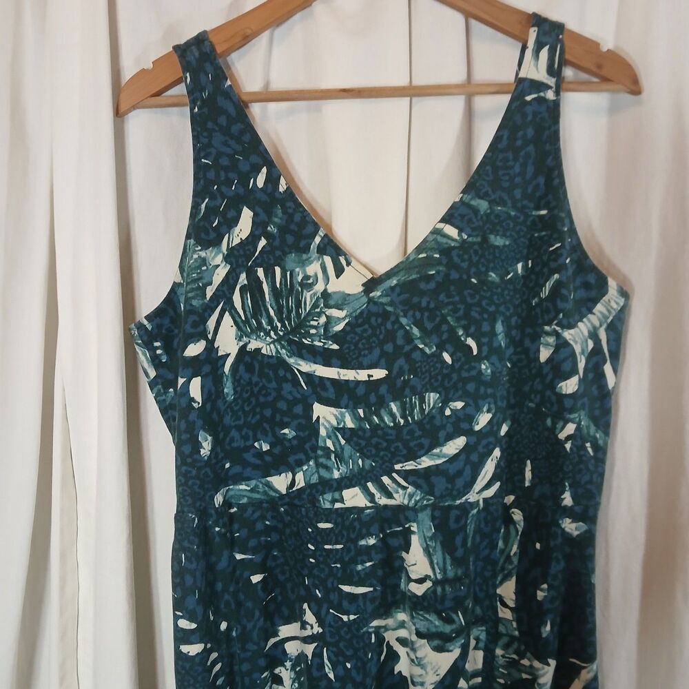 Chaps Ralph Lauren Blue Tropical Boho Maxi Dress LG V-Neck Cotton Knit - Picture 2 of 9